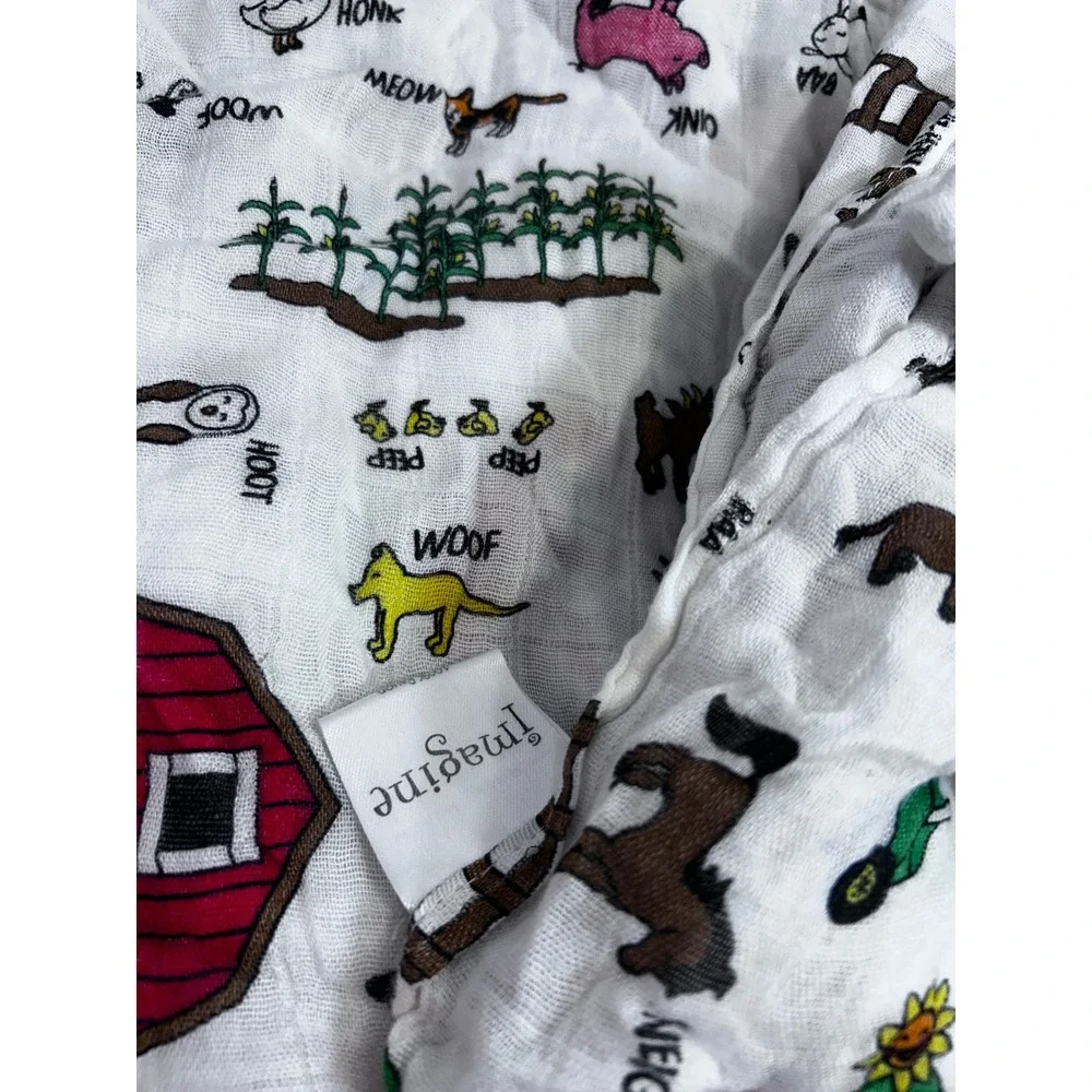 Imagine Swaddle Blanket OS White Farm Animal Print Bamboo Rayon Kids